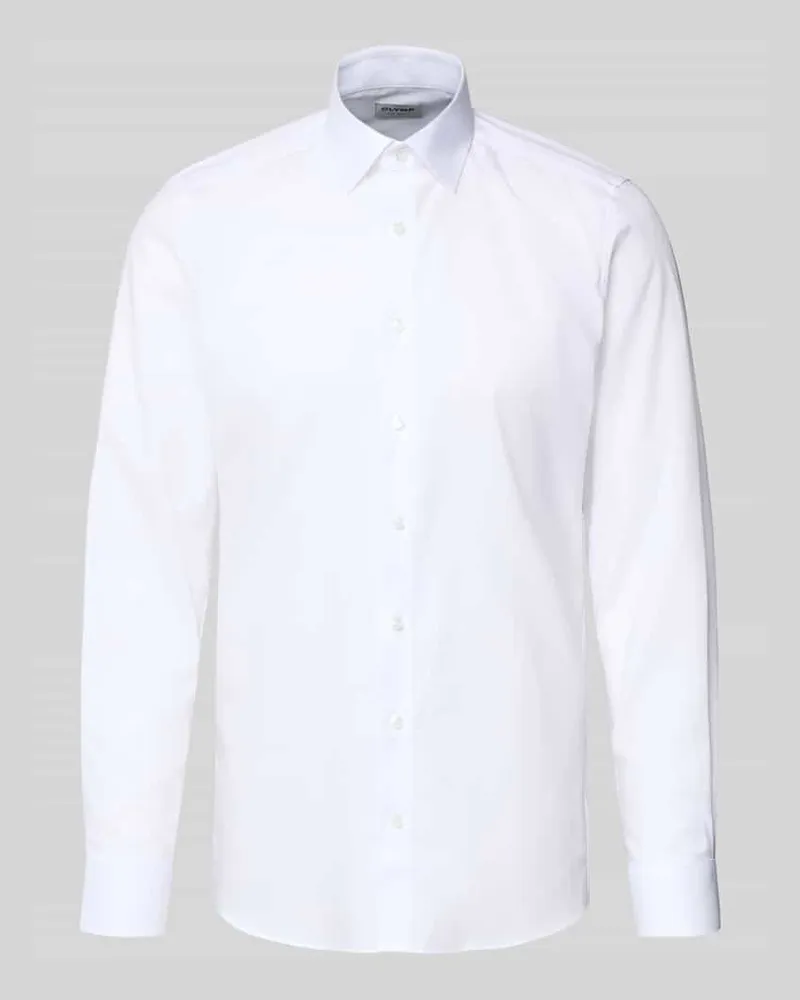 Olymp Slim Fit Business-Hemd mit Strukturmuster und Kentkragen Weiss