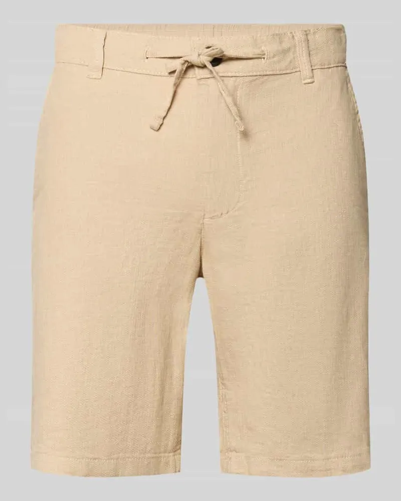 Selected Homme Regular Fit Chinoshorts aus Baumwoll-Leinen-Mix Modell 'BRODY Beige