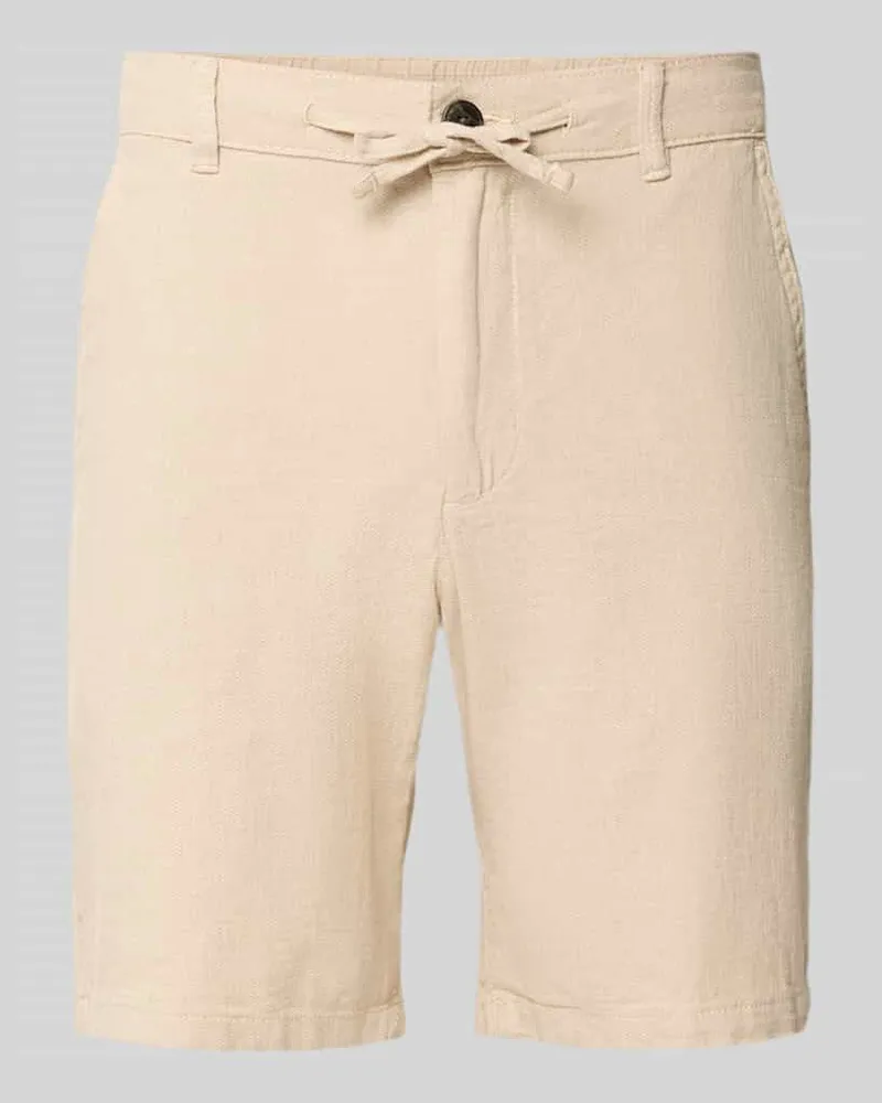 Selected Homme Regular Fit Chinoshorts aus Baumwoll-Leinen-Mix Modell 'BRODY Beige