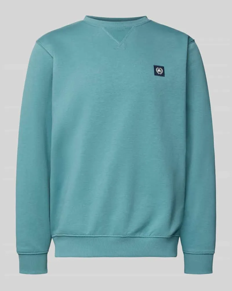 Lerros Sweatshirt mit Rundhalsausschnitt und Label-Patch Tuerkis