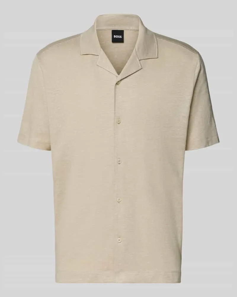 HUGO BOSS Regular Fit Freizeithemd aus Leinen-Baumwoll-Mix Modell 'H-POWELL Beige
