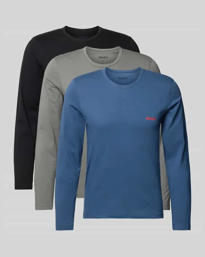 HUGO BOSS Regular Fit Langarmshirt aus reiner Baumwolle im 3er-Pack Mittelgrau