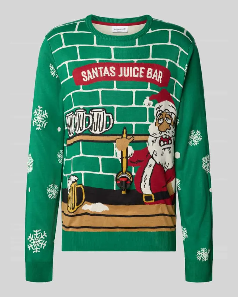 Lindbergh Weihnachtspullover mit Santa Motiv Apfel