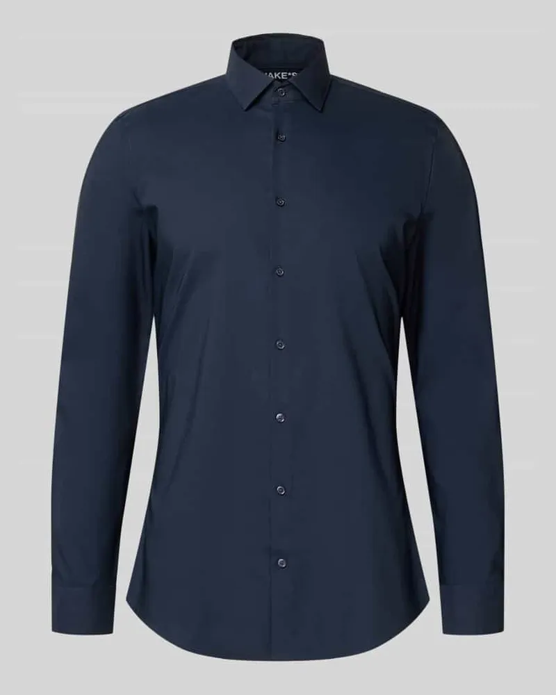 JAKE*S Super Slim Fit Business-Hemd mit Kentkragen Marine