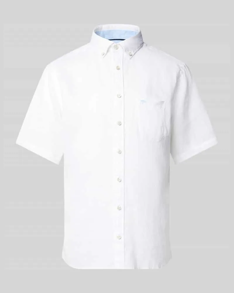 Fynch-Hatton Regular Fit Leinenhemd mit Button-Down-Kragen Weiss