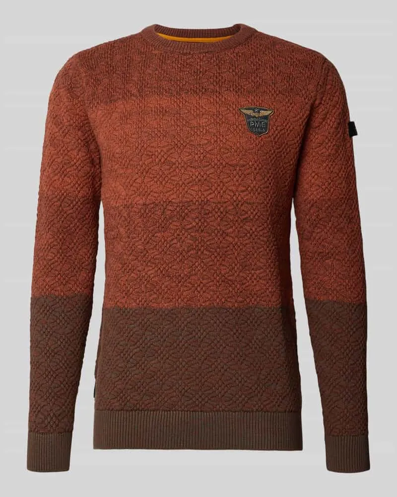PME Legend Regular Fit Strickpullover aus reiner Baumwolle mit Label-Detail Rostrot