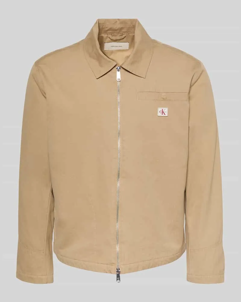 Calvin Klein Regular Fit Hemdjacke aus reiner Baumwolle Beige