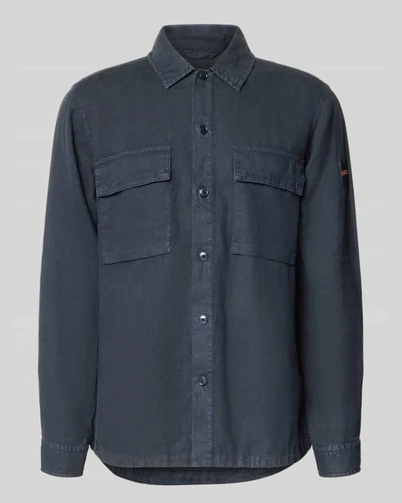 HUGO BOSS Relaxed Fit Freizeithemd aus reinem Leinen Modell 'LOCKY Marine