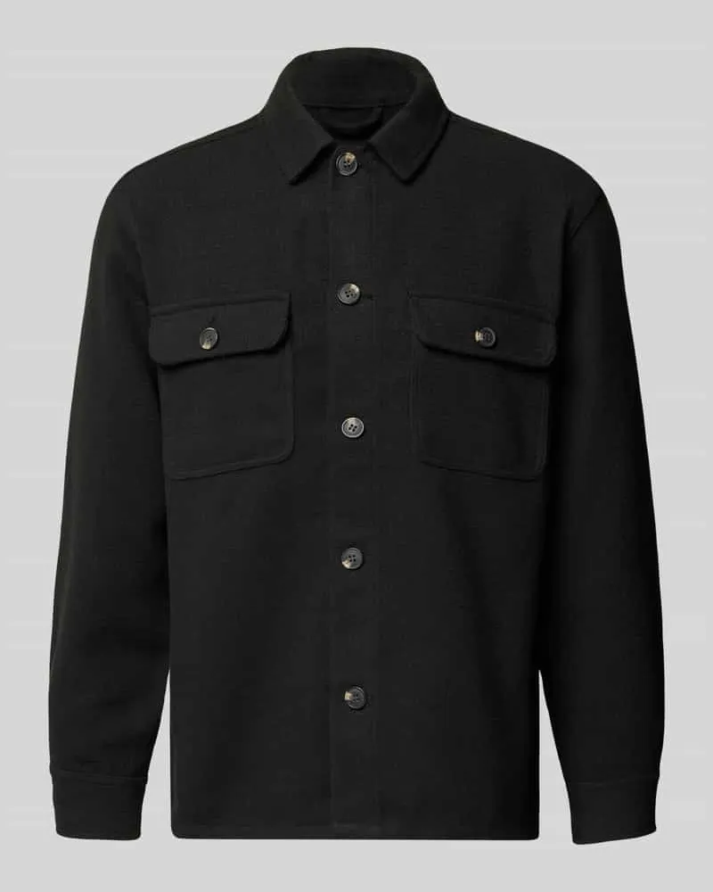 Jack & Jones Regular Fit Hemdjacke mit Brusttaschen Modell 'REGENT Black