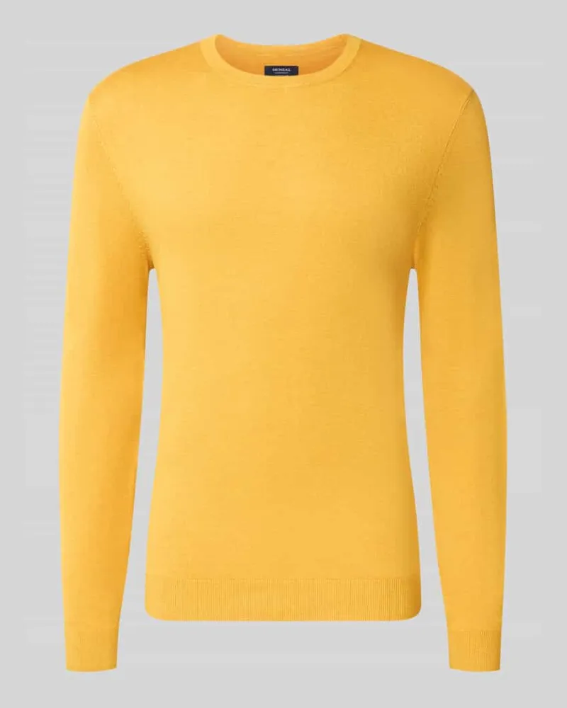 McNeal Strickpullover mit geripptem Rundhalsausschnitt Senf