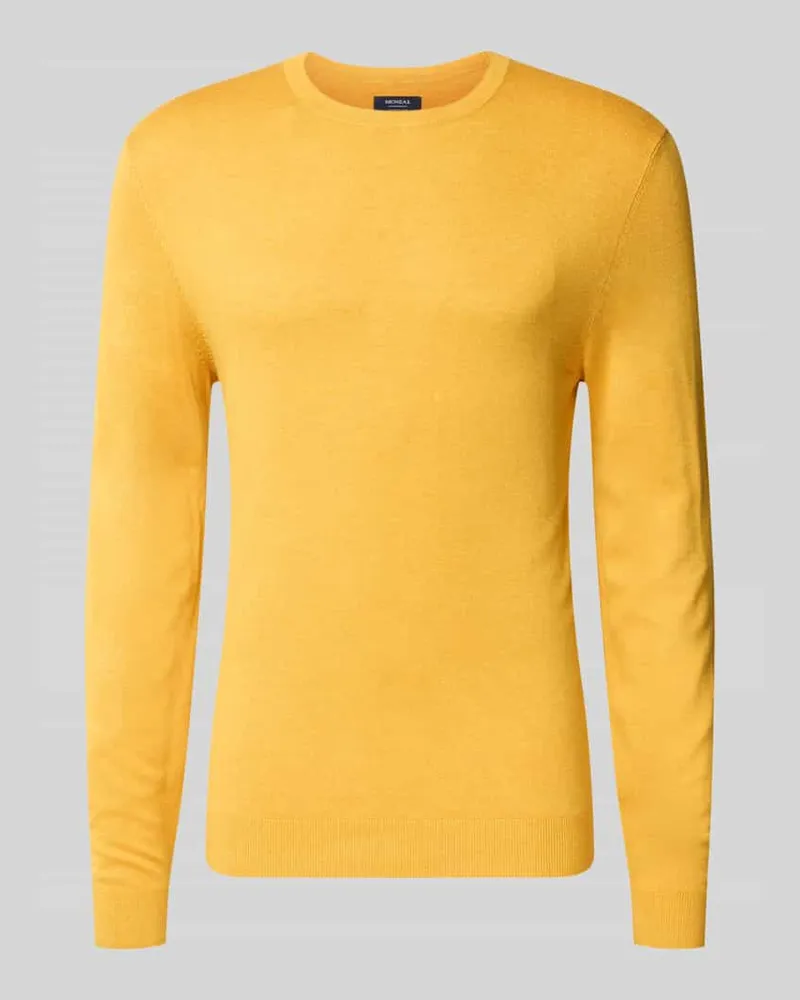 McNeal Strickpullover mit geripptem Rundhalsausschnitt Senf