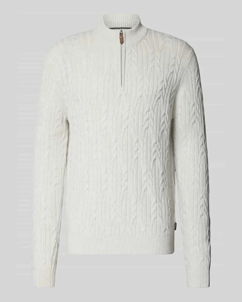 Fynch-Hatton Slim Fit Strickpullover aus Baumwoll-Woll-Mix Offwhite