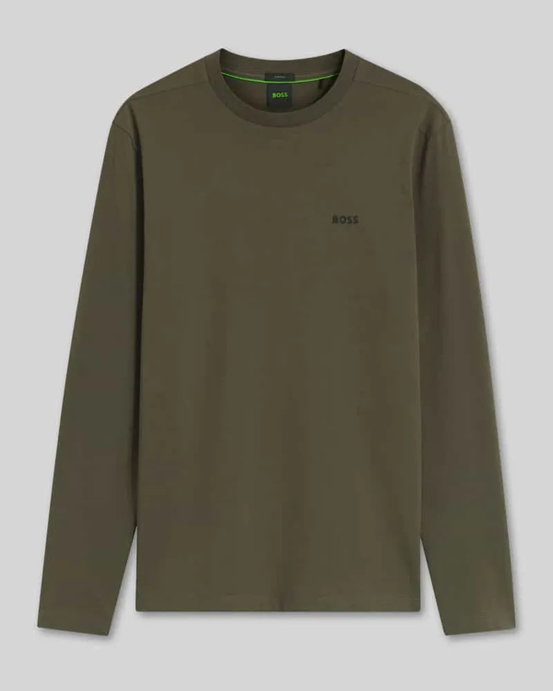 HUGO BOSS Regular Fit Langarmshirt aus Baumwoll-Mix Modell 'Tee Long Dunkelgruen