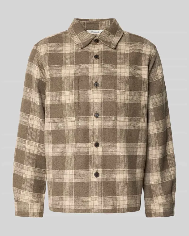 Selected Regular Fit Freizeithemd mit Woll-Viskose-Anteil Modell 'OLE PABLO Beige