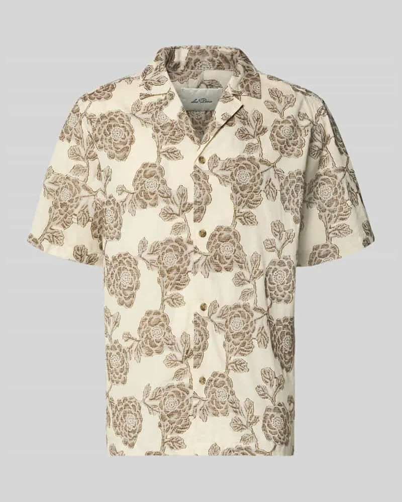 LES DEUX Freizeithemd mit floralem Allover-Stitching Modell 'Lesley Beige