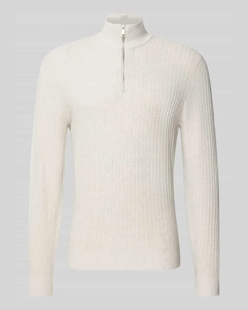 Christian Berg Strickpullover mit gerippten Abschlüssen Offwhite