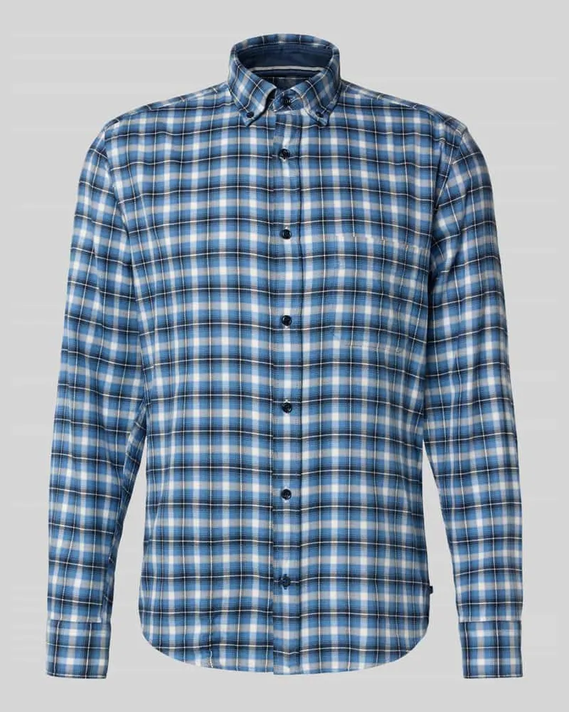 Olymp Casual Fit Freizeithemd mit Button-Down-Kragen Blau