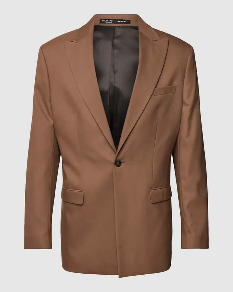 Selected Homme Regular Fit 1-Knopf-Sakko mit Woll-Anteil Modell 'SKYE Camel