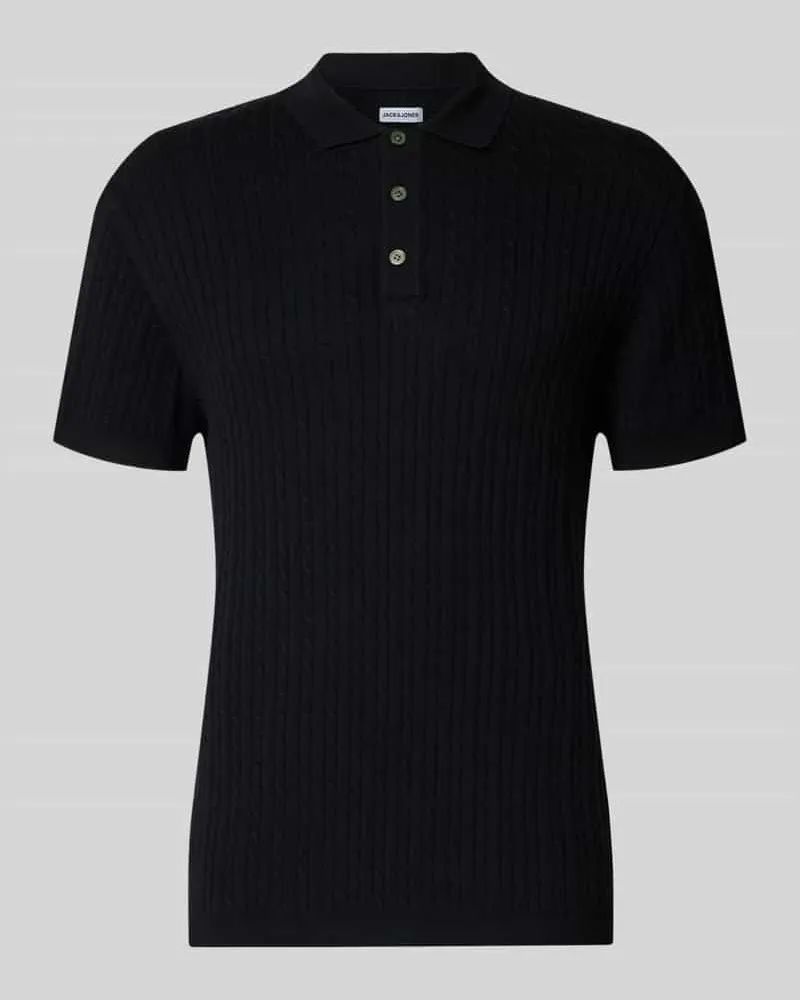 Jack & Jones Slim Fit Strick-Poloshirt mit Zopfmuster Modell 'EMIL Black