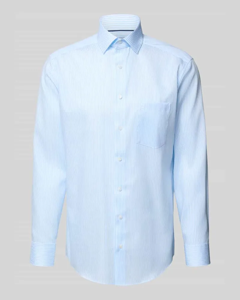 Olymp Modern Fit Business-Hemd aus Baumwolle mit Kentkragen Hellblau