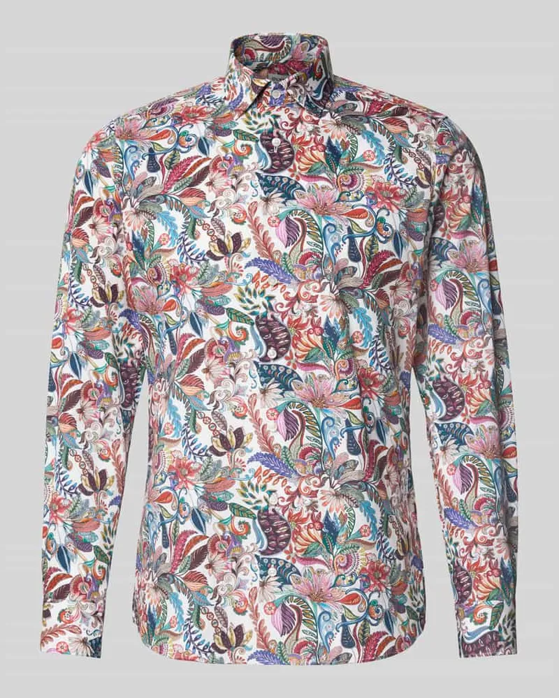 Olymp Slim Fit Business-Hemd mit Kentkragen im Allover-Look 