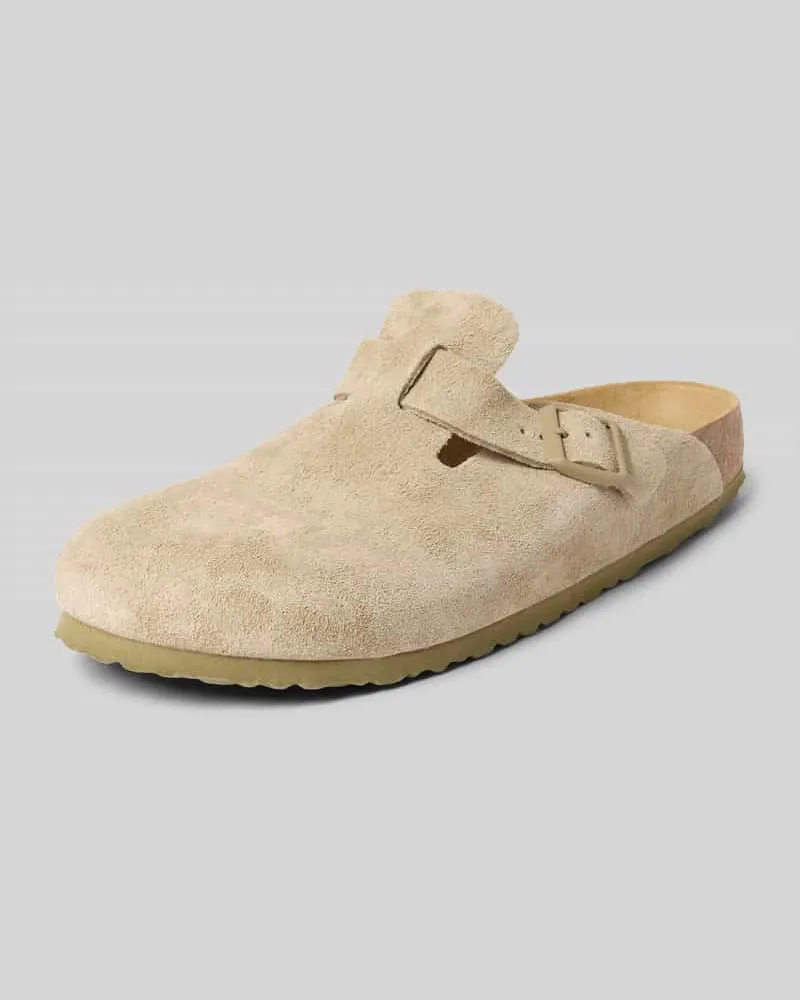 Birkenstock Lederslides mit Dornschließe Modell 'Boston Beige