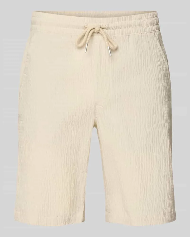 Lindbergh Shorts mit elastischem Bund und Strukturmuster Sand