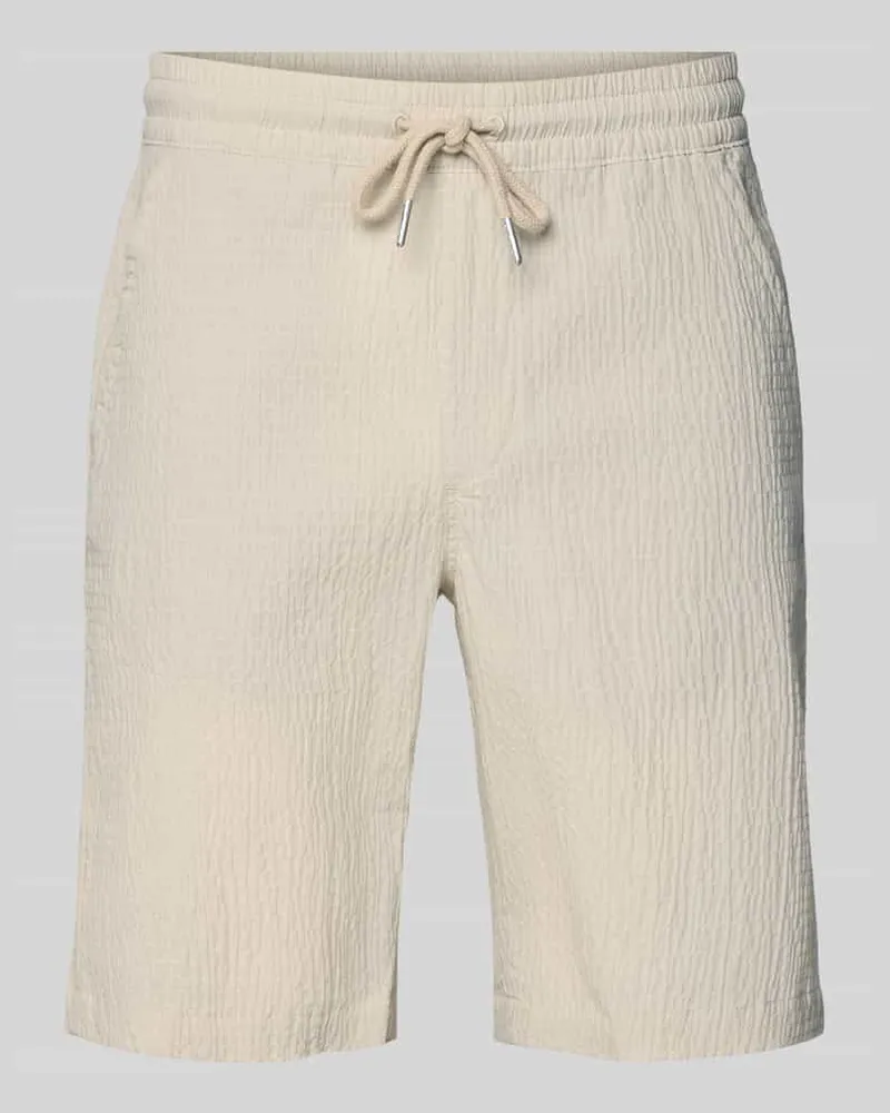 Lindbergh Shorts mit elastischem Bund und Strukturmuster Sand