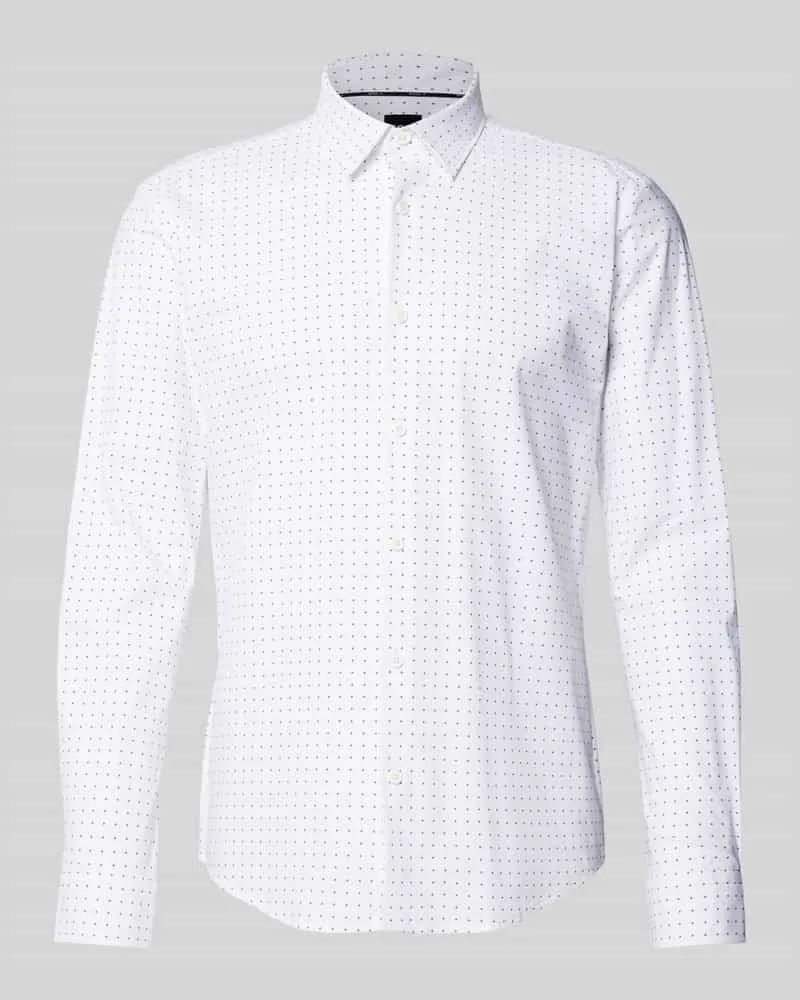 HUGO BOSS Slim Fit Freizeithemd mit Kentkragen Modell 'ROAN Weiss