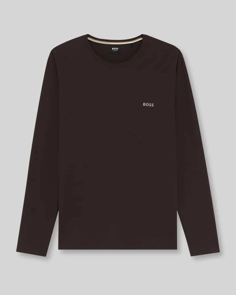 HUGO BOSS Langarmshirt mit kleinem Logo-Schriftzug Dunkelbraun