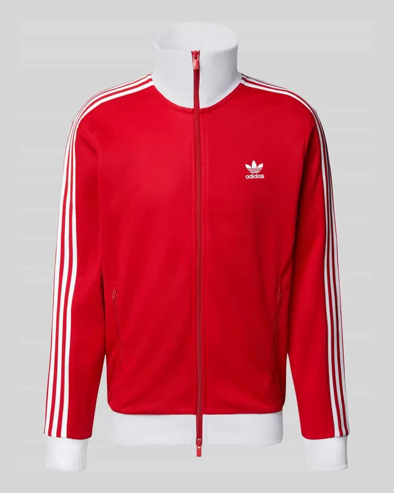 adidas Sweatjacke mit Stehkragen und Reißverschlusstaschen Rot