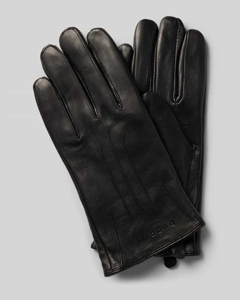 Bugatti Handschuhe aus echtem Leder mit Label-Detail Black