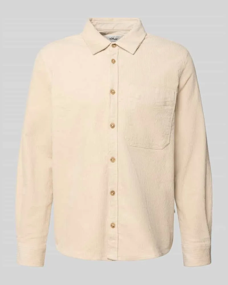 S.Oliver Comfort Fit Hemdjacke aus Baumwoll-Mix Beige