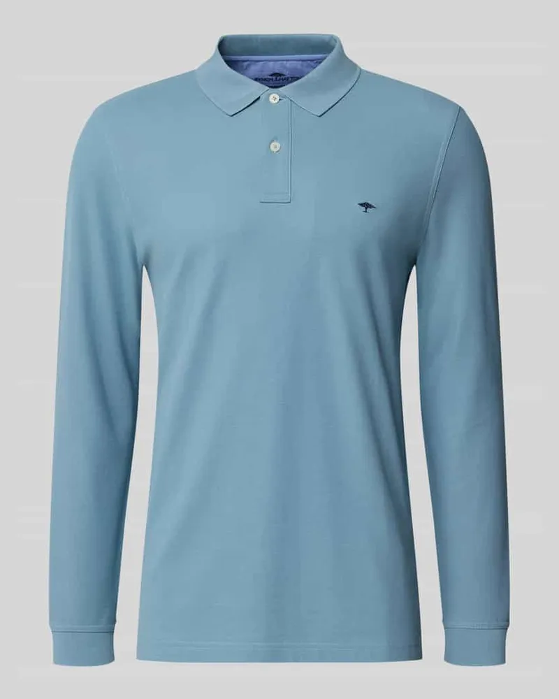 Fynch-Hatton Regular Fit Langarm-Poloshirt mit Label-Stitching Hellblau