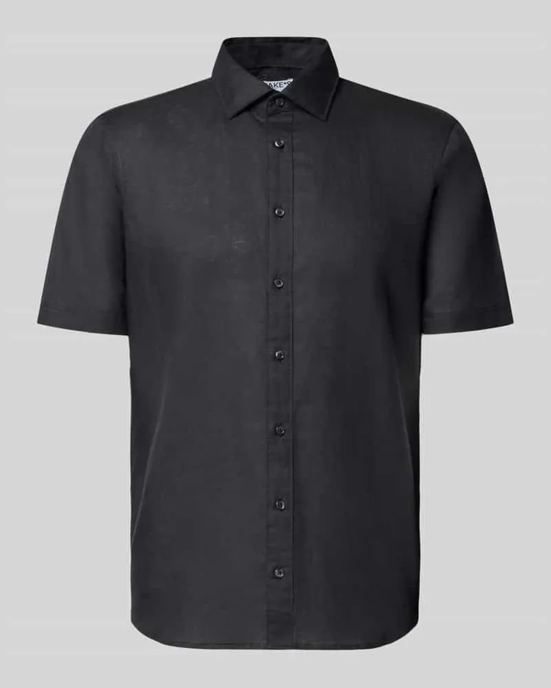 JAKE*S Slim Fit Freizeithemd aus Leinen-Mix Black