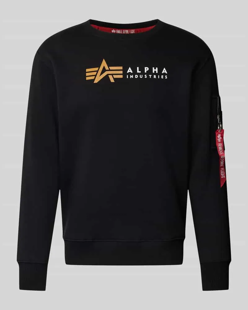 Alpha Industries Sweatshirt mit Label-Print und Reißverschlusstasche 