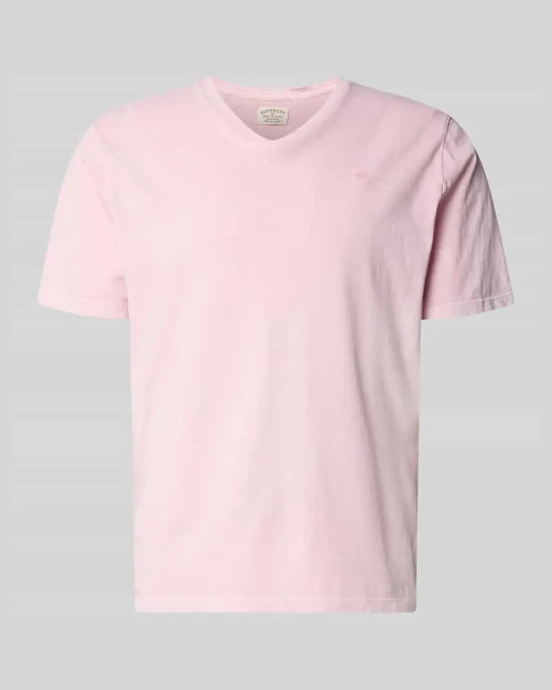 Superdry. T-Shirt aus Baumwoll-Leinen-Mix mit V-Ausschnitt Rose