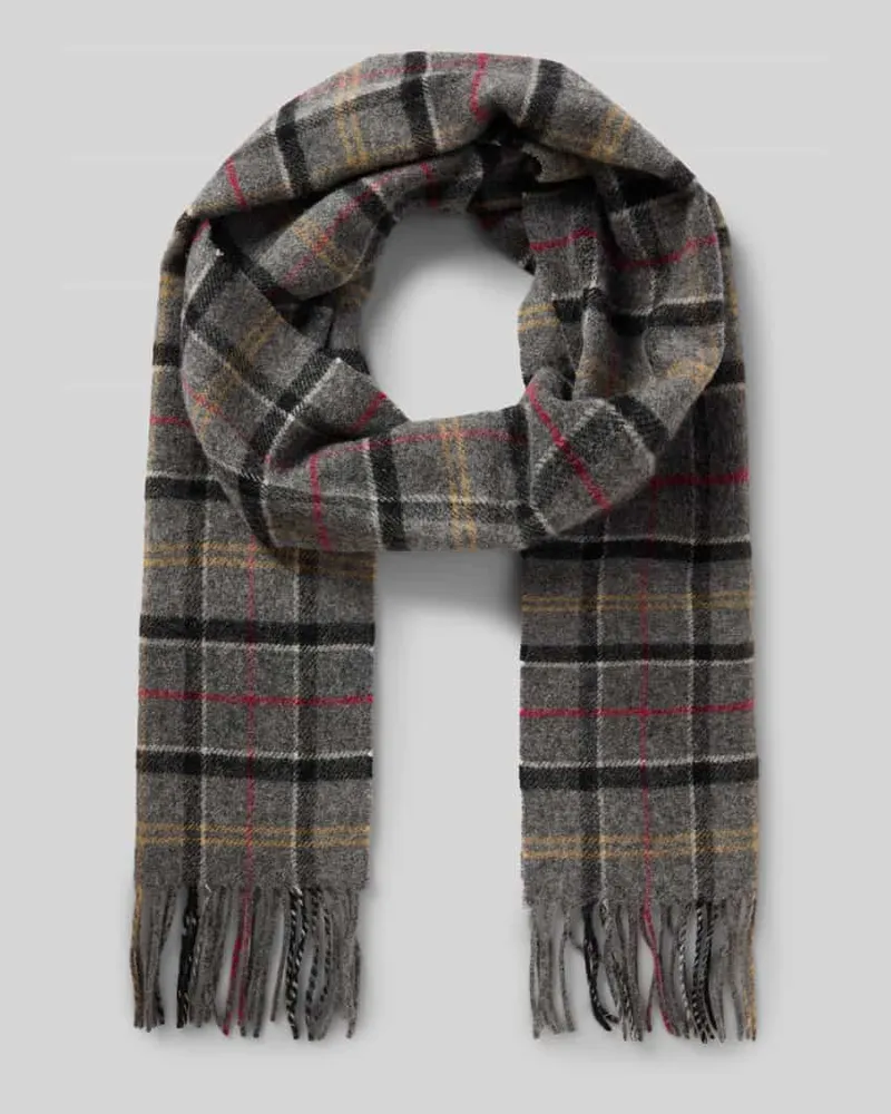 Barbour Schal aus Lammwolle mit Fransenabschluss Anthrazit