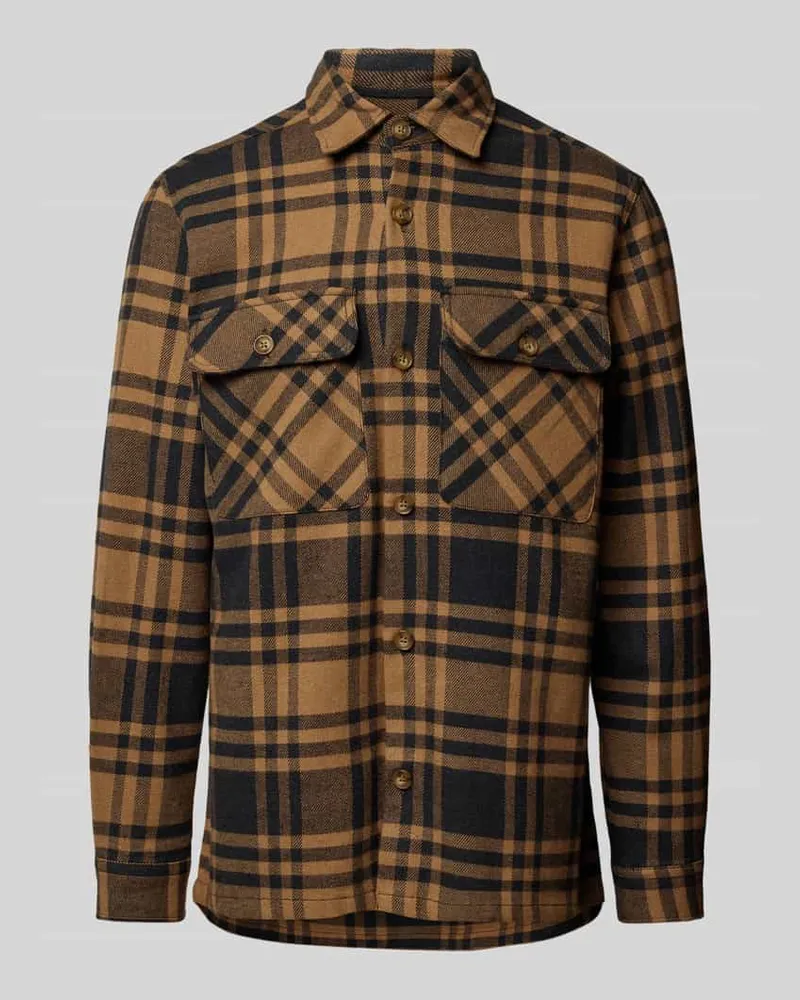 Jack & Jones Slim Fit Hemdjacke mit Kentkragen Modell 'RAYMOND Mittelbraun