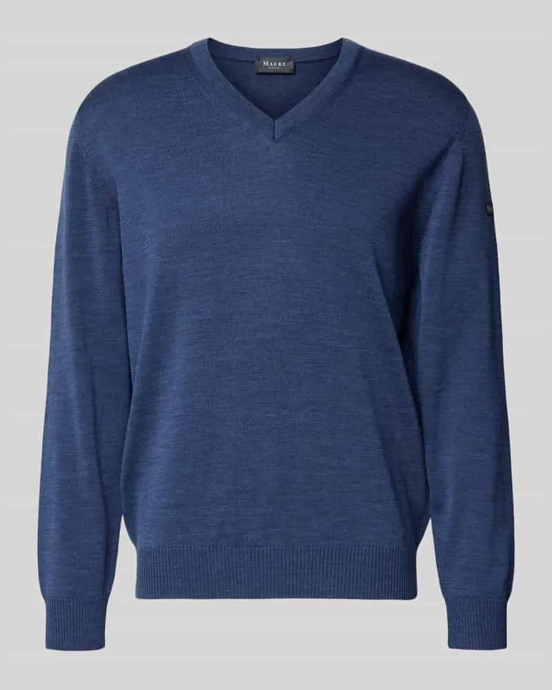 Maerz Strickpullover aus Schurwolle mit V-Ausschnitt Ocean