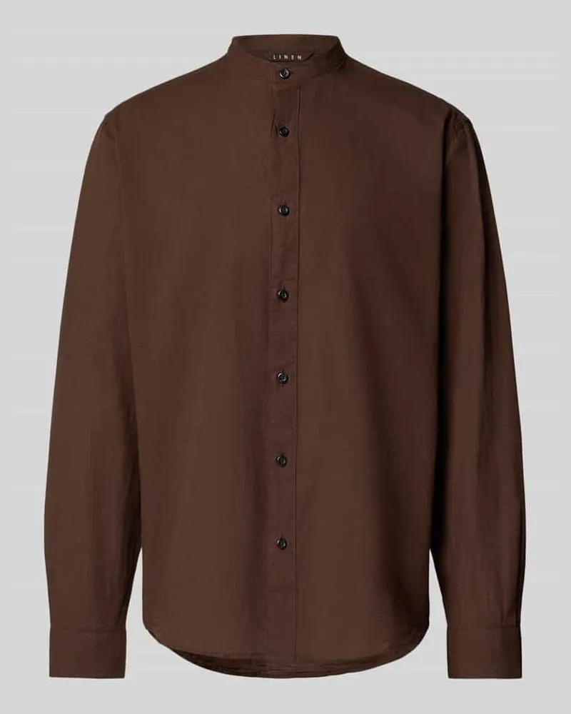 Selected Homme Regular Fit Freizeithemd aus Baumwoll-Leinen-Mix Modell 'REGNEW Dunkelbraun