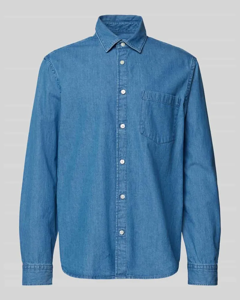 Selected Homme Regular Fit Freizeithemd mit Brusttasche Jeansblau