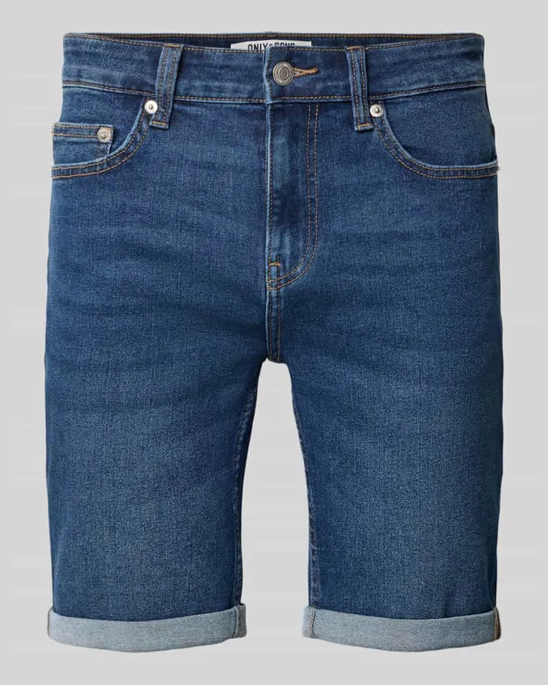 Only & Sons Regular Fit Jeansshorts aus Baumwoll-Mix Modell 'PLY Dunkelblau