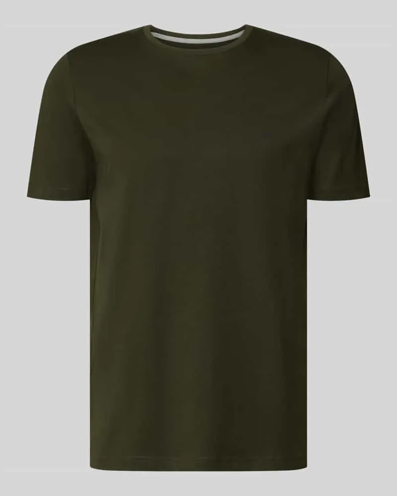 Fynch-Hatton T-Shirt mit Rundhalsausschnitt und Label-Stitching Khaki