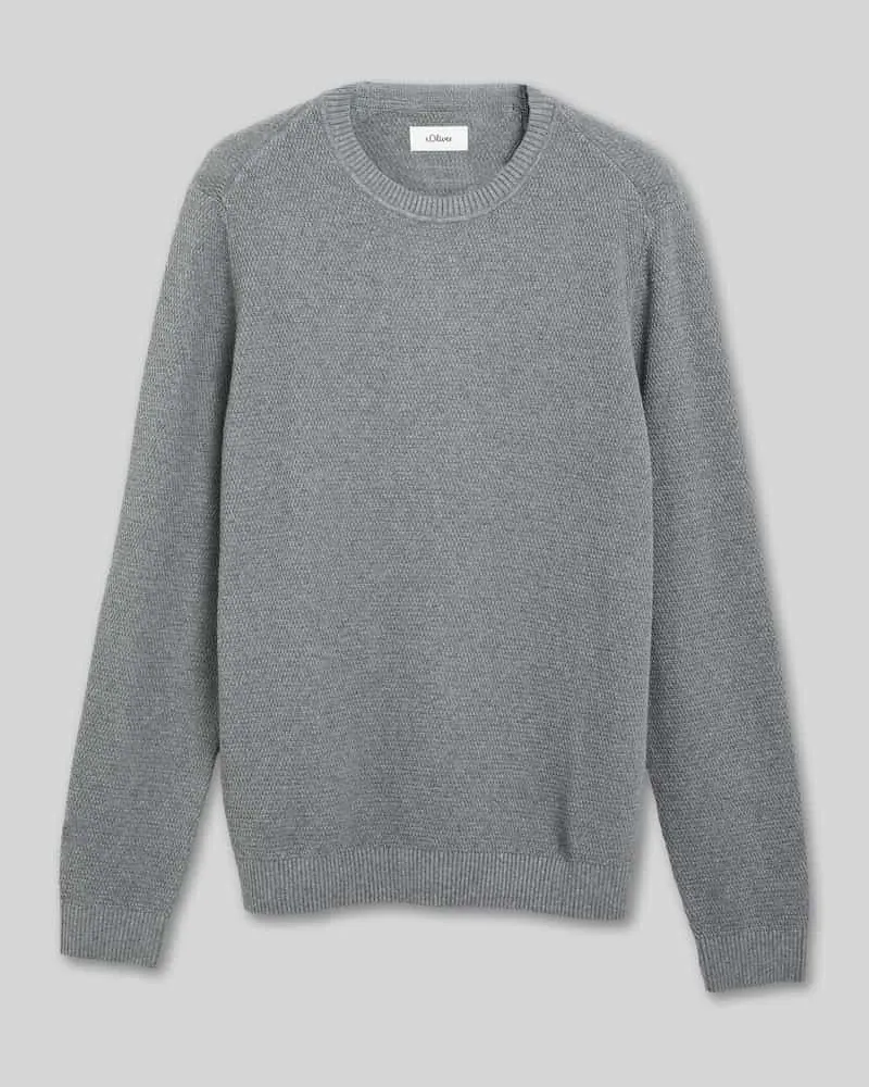 S.Oliver Pullover mit Strukturstrickoptik aus reiner Baumwolle Mittelgrau
