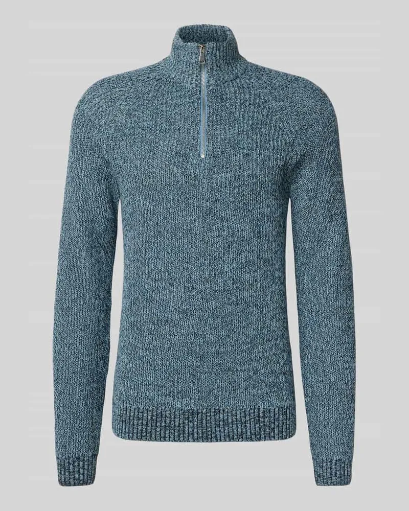 Blend Slim Fit Strickpullover mit Reißverschluss Modell 'Darik Hellblau