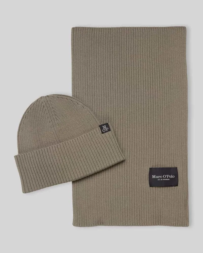 Marc O'Polo Schal mit Label-Patch im 2-teiligen Set Beige