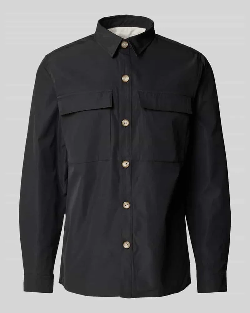 colours & sons Regular Fit Hemdjacke mit Brustpattentaschen Black