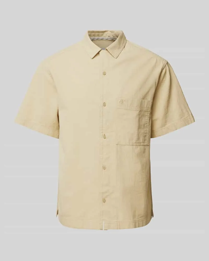 Calvin Klein Regular Fit Freizeithemd mit Brusttasche Beige