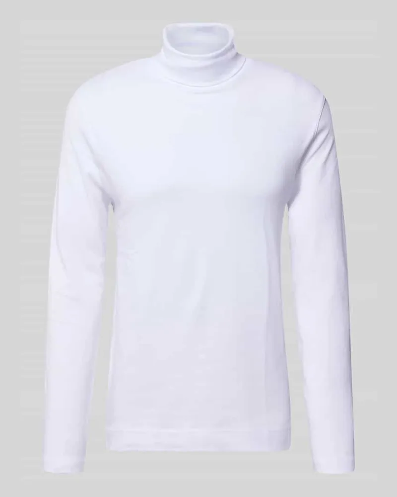 Christian Berg Regular Fit Longsleeve aus reiner Baumwolle mit Rollkragen Weiss